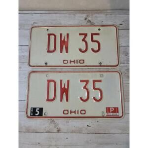 Vintage Ohio License Plate Set ~ Red White~ DW 35